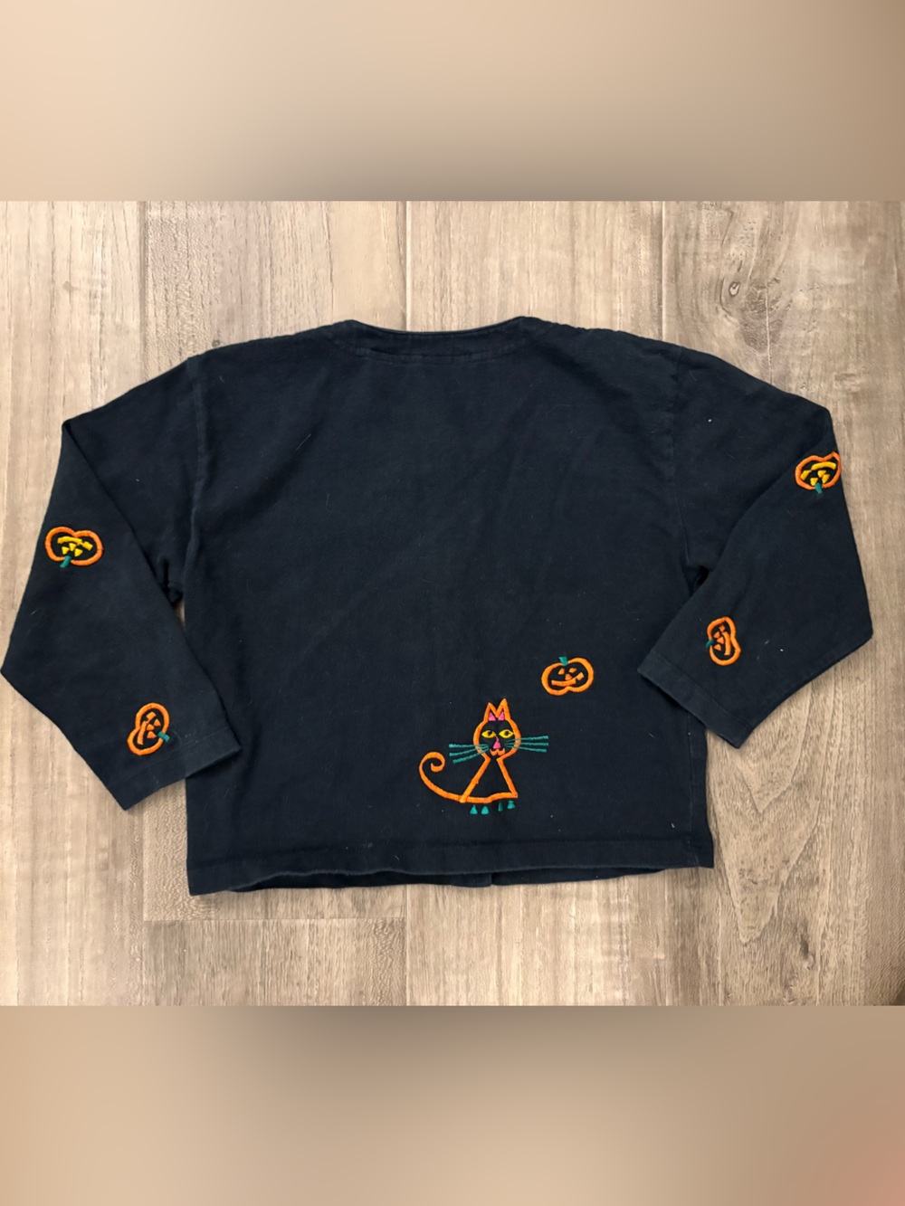 VTG Michael Simon Girls Black Cat Pumpkin Applique Cotton Halloween Cardigan 4/5 - Picture 6 of 6